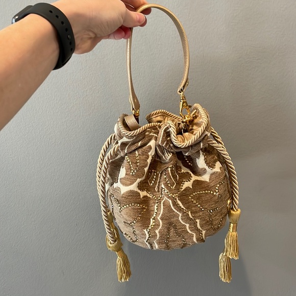 Gold, beige mini pouch bag with crossbody strap - Picture 1 of 1